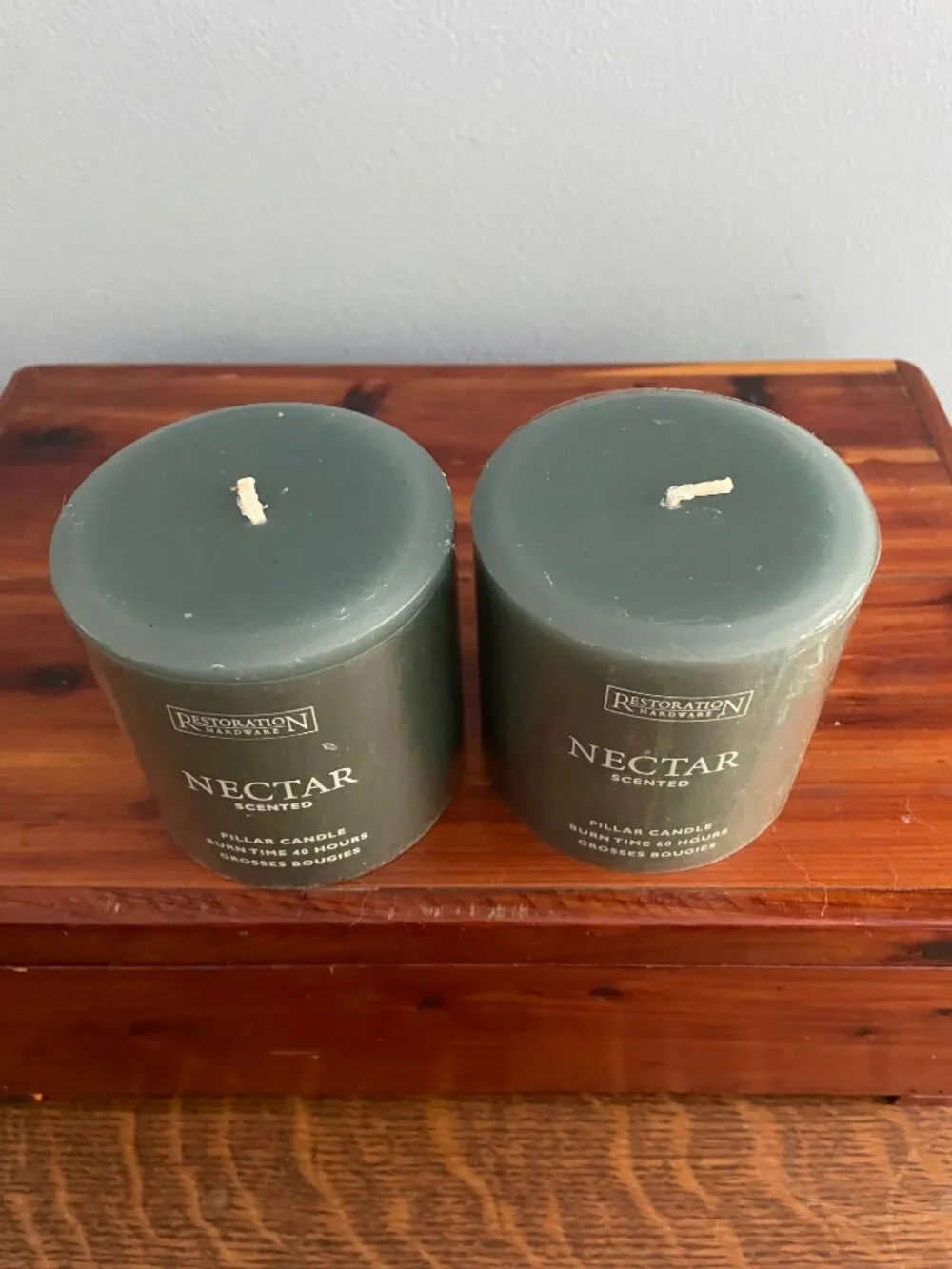 Set of 2 Restoration Hardware Pillar Candles Green Nectar